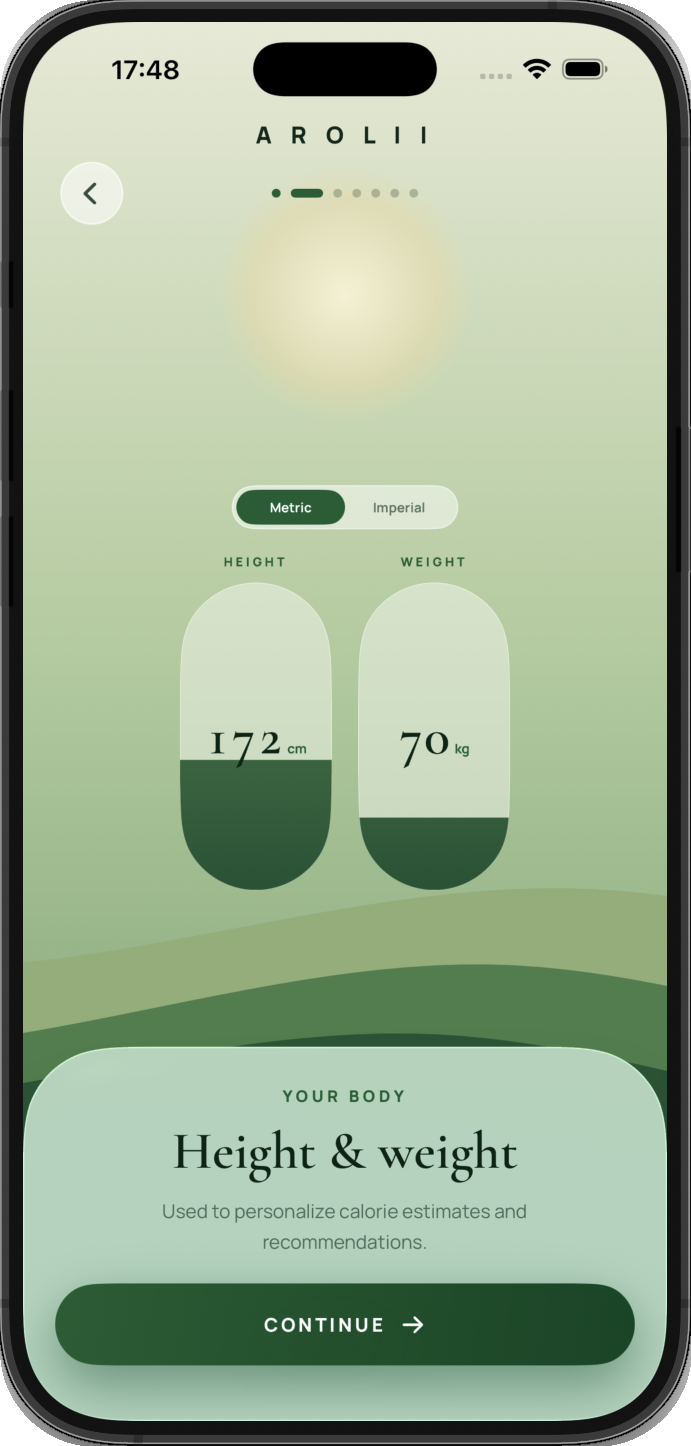 Onboarding height and weight screen