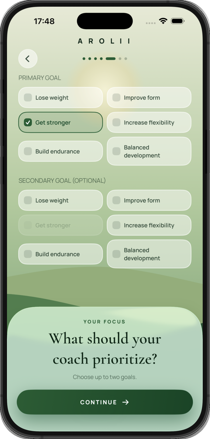 Onboarding goals screen