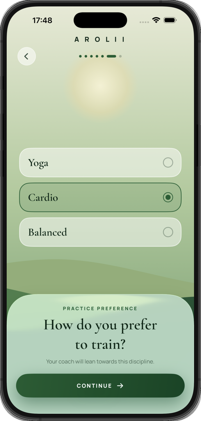 Onboarding practice preference screen
